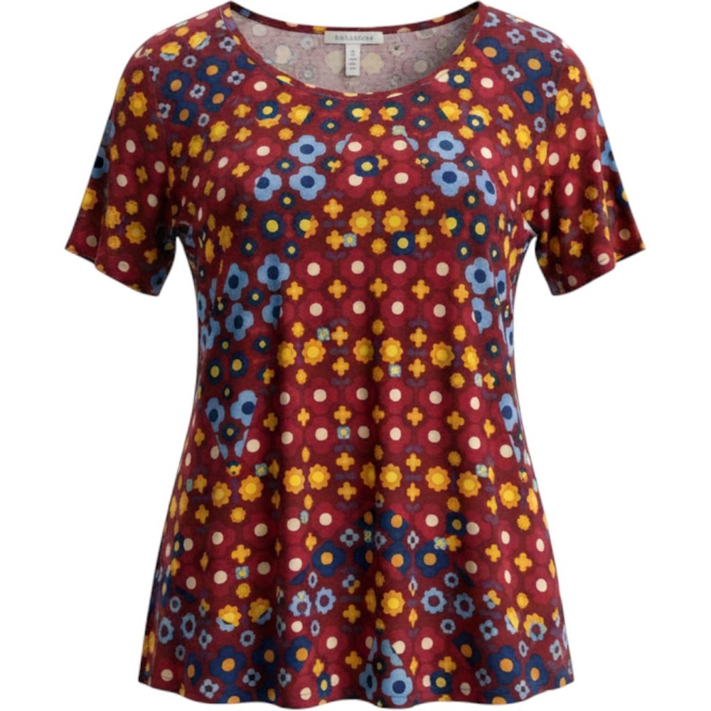 LuLaRoe Perfect Tee Women 3XL Burgundy Floral Good Swing Short Sleeve Top